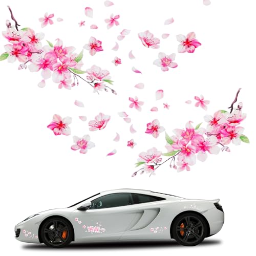 Image of 3 PCS Cherry Blossom Vinyl Car Sticker, 10'' Pink Car Stickers for Women, Cherry Blossom Stickers Cars Vinyl Sticker for Motocycle, Automotive, Home Decor