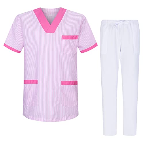 MISEMIYA - Unisex-Schrubb-Set - Medizinische Uniform mit Oberteil und Hose T817-6802 - X-Large, Fuchsia T817-9