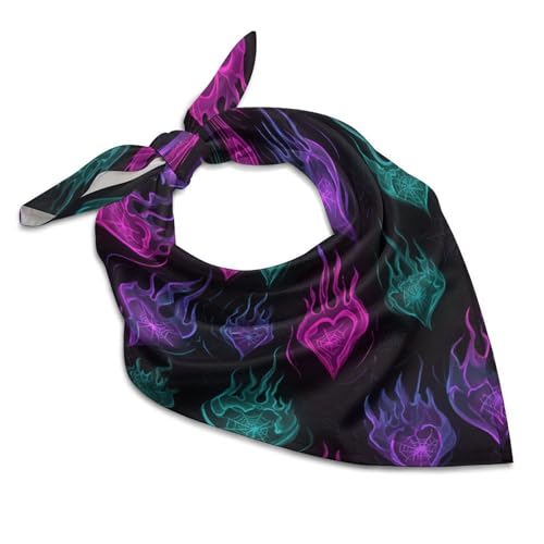 Glowing Neon Goth Flames Silk Like Head Scarf for Women Bandana for Hair Wrapping Fashion Accessory Square Hair Scarves 25