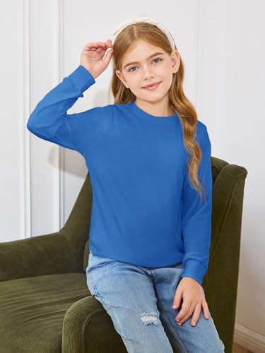 Haloumoning Girls Oversized Long Sleeve Shirts Kids Fashion Crewneck Tunic Tops Curved Hem Tees 7-14 Years2