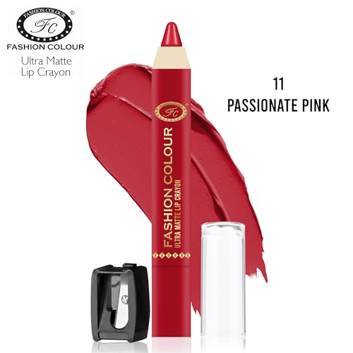 Image of FASHION COLOUR Ultra Matte Lip Crayons With Free Sharpener | Smudge Proof And Waterproof | For Hydration And Moisturization | Long Lasting Lipwear with Matte Finish, Cruelty-free and Paraben-free - 2.5 gm(Passionate Pink)