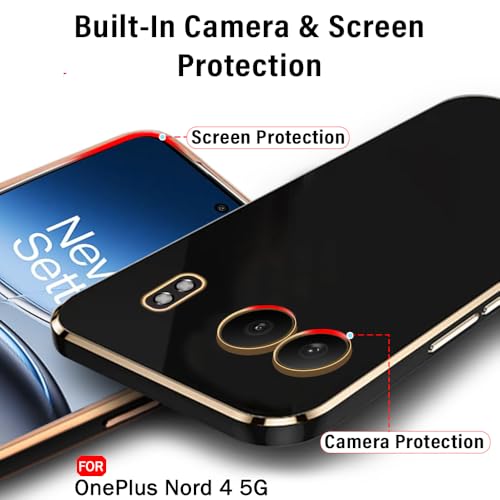 Image of TheGiftKart Luxurious Golden-Plated Back Cover Case for OnePlus Nord 4 5G | Raised Lips for Camera & Screen Protection | Shockproof Design | Stylish Back Cover Case for OnePlus Nord 4 5G (TPU, Black)