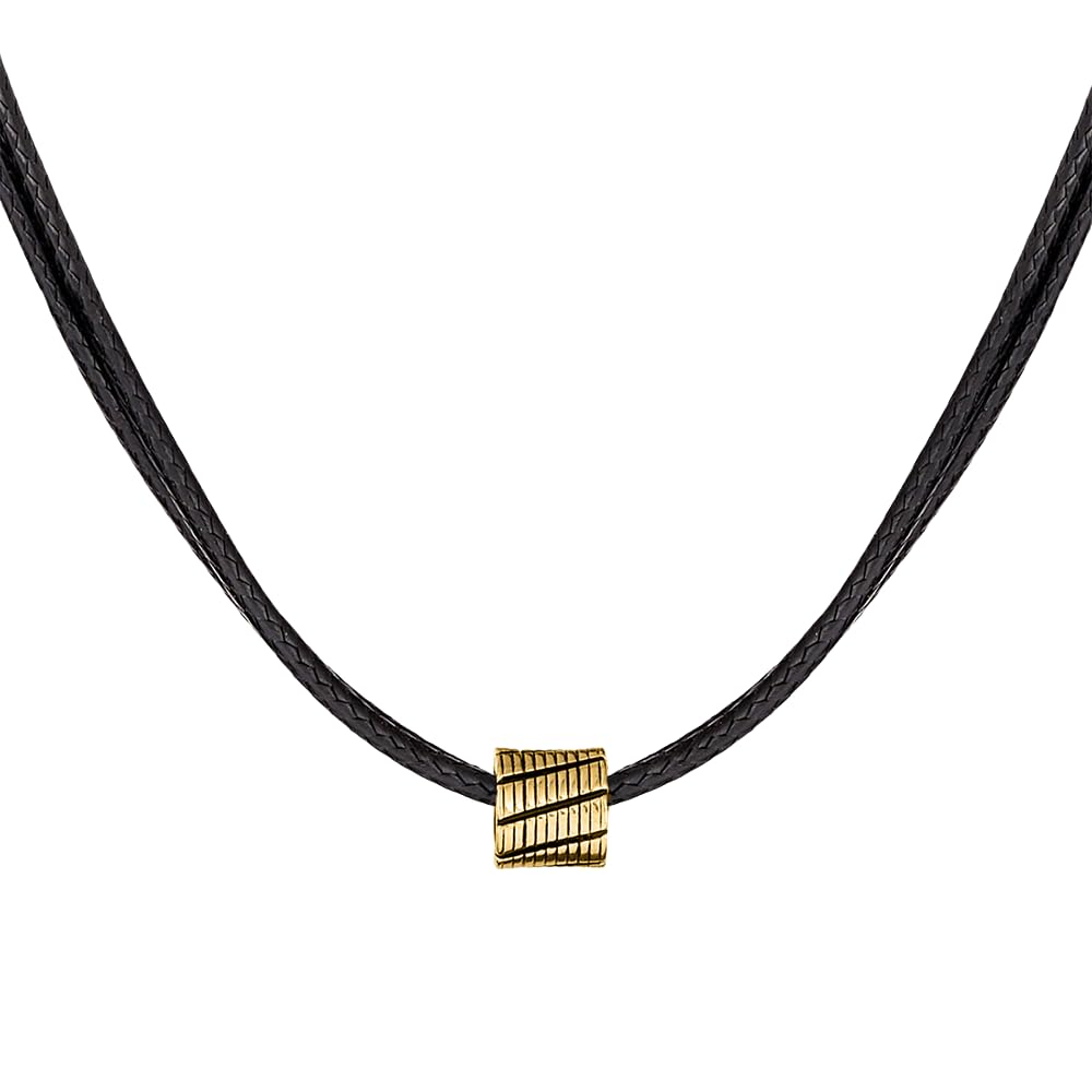 Choker Necklace for Men - Black Leather Cord with Small Stainless Steel Bead Pendant, Stylish Mens Jewelry, Choker Surfer Necklaces, Gifts for Him - 17"