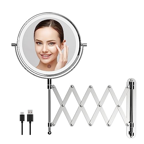 Rechargeable Wall Mounted Makeup Mirror 8 Inch Double Sided 1X/10X