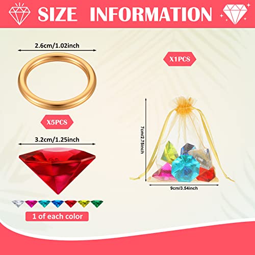 Chalyna 13 Pcs Acrylic Diamond Gems Alloy Gold Round Ring Set, Gold Rings Diamond Gemstone Jewelry ring with Gift Bag for Halloween Pirate Party Favor2