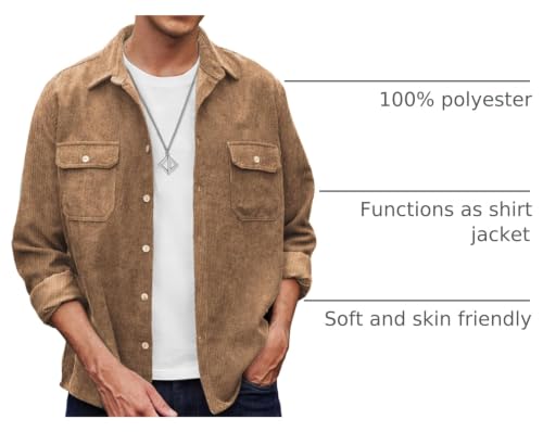 Image of COOFANDY Men's Corduroy Shirt Casual Button Down Shirt Jacket Lightweight Shacket