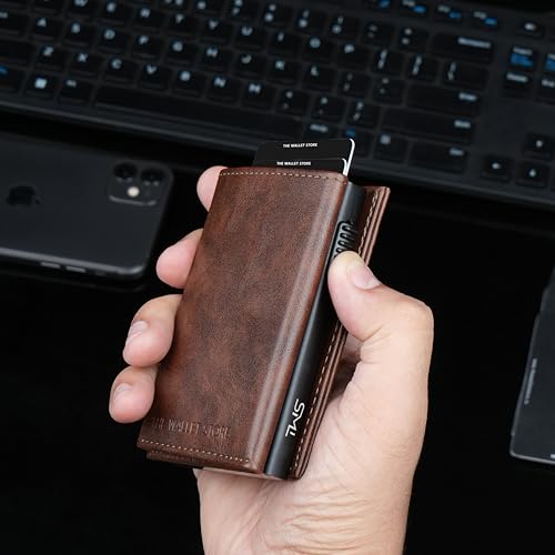 Image of The Wallet Store Men Aluminium Defender Rfid Protected Wallet Cardholder | Pop-Up Card Holder | Scan Proof | Case | Up To 8 Cards | Credit & Debit Card Holder (Brown)