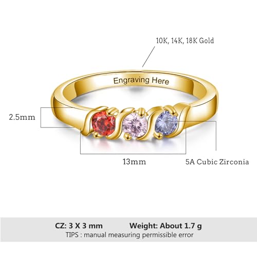 Mothers Day Gifts 10K/14K/18K Gold Mother Ring with 3 Birthstones and Names Personalized Family Grandmother Rings Gold Mother Daughter Rings Gifts for Christmas, Valentine's Day, Mother's Day3