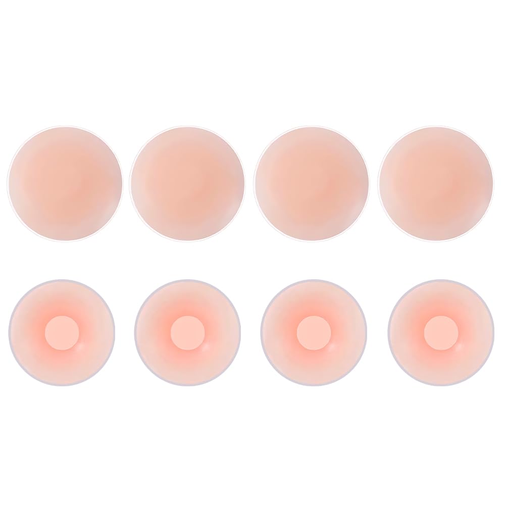 Ruiyunzhuzhu Women's Pink Silicone Nipple Covers Reusable Nipples Pasties Adhesive Round Nipple Pads Cover Invisible Breast Petals Chest Stickers For And Men Backless Dress Strapless Outfits (-4 Pairs, Round)