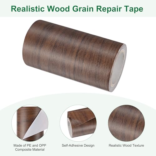 Image of M METERXITY 2-Rolls Wood Grain Repair Tape, 4 Inch x 15ft Self-Adhesive Wood Floor Tape, Realistic Textured Repair Patch, Contact Paper for Furniture /Floors /Home Decor [Dark Brown]