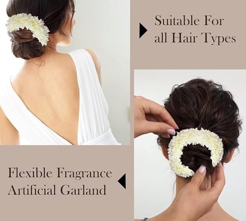 Image of Curated Cart Artificial Scented Gajra for Women Hair Bun, Juda Hair Accessories, Floral Bun Gajra for Bridal, Wedding, Party, Festival & Traditional Hairstyle, White, Pack of 1