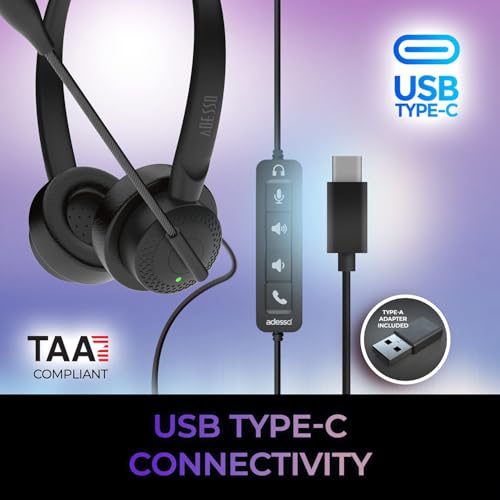 Image of Adesso Xtream P4T-TAA USB Headset with Microphone Push to Talk Button Volume Control Answer End Call for Computer PC Mac Windows Business Communication Made in Taiwan TAA Compliant