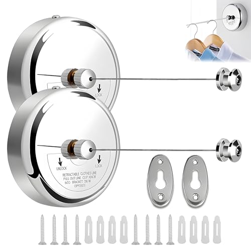 Lista de Tendederos tipo paraguas , tabla con los diez mejores. 46 Sugarzoon 2pcs Tendedero Retráctil, Tendedero de Pared Exterior Resistente con 2.8 m Cuerda Ajustable, Línea de Lavado Retráctil para Hogar, Baño Secador de Ropa