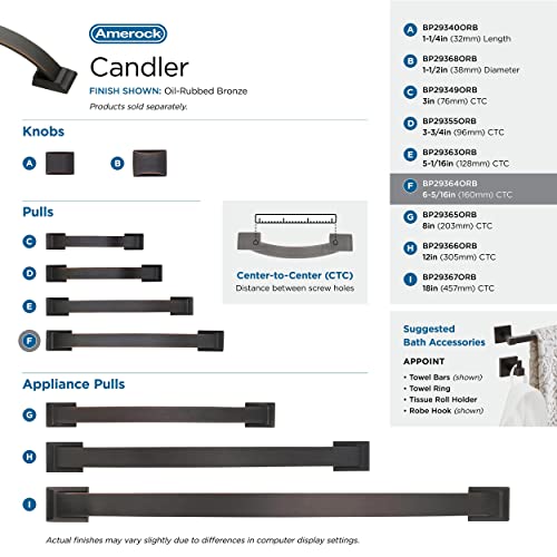 Image of Amerock | Cabinet Pull | Oil Rubbed Bronze | 6-5 /16 inch (160 mm) Center to Center | Candler | 1 Pack | Drawer Pull | Drawer Handle | Cabinet Hardware