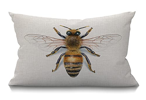 Smooffly Bee Farmhouse Oblong Rectangle Throw Pillow Case Watercolour Drawing Bees Cotton Linen Cushion Cover Sofa Armchair Bedroom Livingroom 12X20 Inch #TOP19