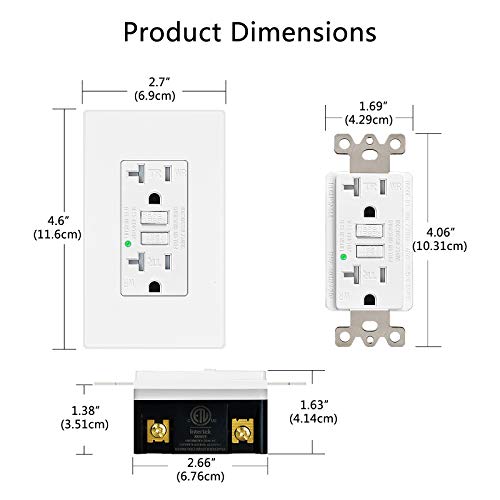 Self Test Gfci Outlet 20 Amp 10 Pack,Superink Safe Gfci Receptacle, Etl Listed, Tamper-Resistant, Weather Resistant Indoor Or Outdoor Use, Led Indicator With Decor Screwless Wall Plates,White #TOP6