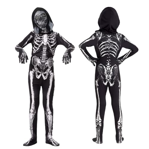 WELLXUNK Halloween Kostüm Kinder Skelett Kostüm Kinder, Skelett...