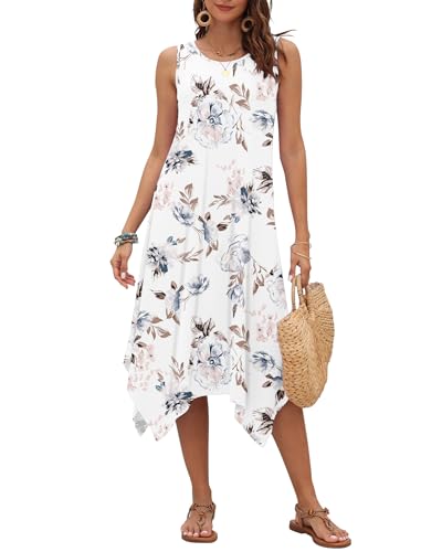 Image of AUSELILY Women's Summer Dresses 2026 Casual Sleeveless Sundress Asymmetrical Hem Midi Tank Beach Dress with Pockets