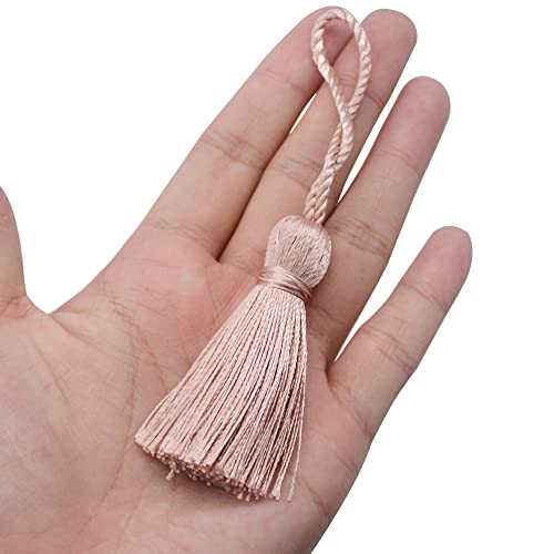 Image of Makhry 20pcs 4.3 Inch Handmade Silky Floss Mini Tiny Craft Tassels with 2-Inch Cord Loop and Small Chinese Knot for Earrings, Souvenir, Bookmarks, DIY Craft Accessory,Tags (#31Skin Pink) | Handmade soft terylene, 2-inch cord loop, small Chinese knot-for earrings, bookmarks, tags, souvenirs and DIY crafts.