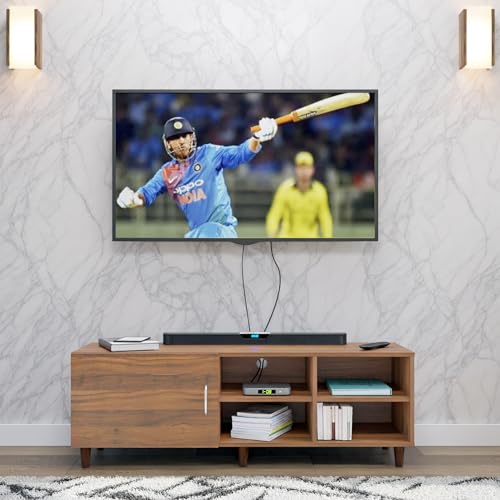 Image of VIKI Modern TV Unit for Living Room | Engineered Wood TV Cabinet with 1 Door Storage & 2 Open Shelves, Set Top Box Stand, Entertainment Unit, 140W x 48H x 40D cm | DIY | 1 Year Warranty (Walnut)