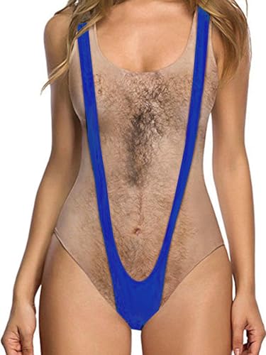 Image of uideazone Women Funny Chest Muscle Deep V Backless One Piece Bathing Suit | Color Block Butt Lifting Swimsuits High Stretch Quick Dry Breathable Monokini Removable Pads for Beach Pool Vacation Party