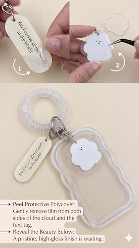 Image of Street27 Cloud Shape Photo Card Holder with Keychain Pendant | Transparent ID Badge Case with Wrist Strap | Silicone Protective Card Cover for Office, School & Travel (Transparent)
