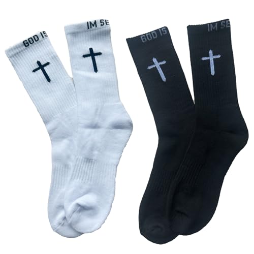 2 Pairs Cross Socks for Men Religious Christian Pastor Daily Socks Elastic Crew Socks Christian Gifts for Men2