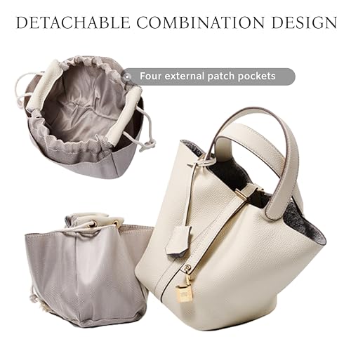 Genuine Leather Bucket Bag，Ruffle Tote Bag，Genuine Leather Lock Design，Vegetable Basket， Versatile Shoulder Handbag ﻿3