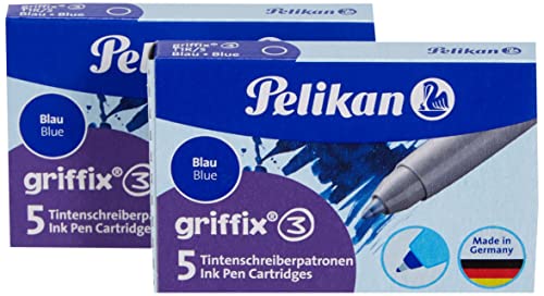 Pelikan Griffix Pack de 2 Etuis de 5 Cartouches d'encre Bleu pour Roller/KM5