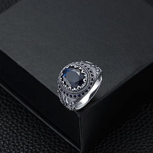 Sapphire Ring for Men S925 Sterling Silver Blue Sapphire Rings Men Vintage Pattern Sapphire Mens Sapphire Silver Ring Ottoman Style Ring Handmade for Men’s Ring Jewelry Gift Size 4-16(Parent)3