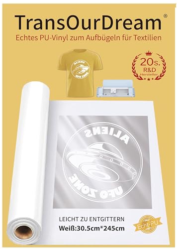 TransOurDream Lámina flexible para plóter textil, 30,5 cm x 2,43 m, lámina de planchado para textiles, lámina de transferencia para planchar para camisetas DIY, lámina de transferencia para plóter de