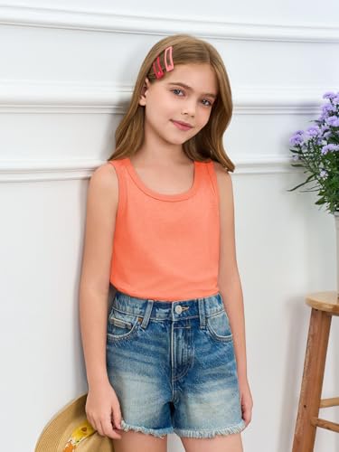 Image of Haloumoning Girls Tank Tops Kids Summer Crewneck Sleeveless Shirts Dancewear 5-14 Years