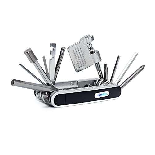 Relaxdays Fahrrad Multitool HBT ca. 2,5 x 9 x 4,5 cm Multifunktionswerkzeug zur Fahrradreparatur mit Reifenheber, Schraubendreher und Kettennieter ideales Werkzeugset für unterwegs, schwarz