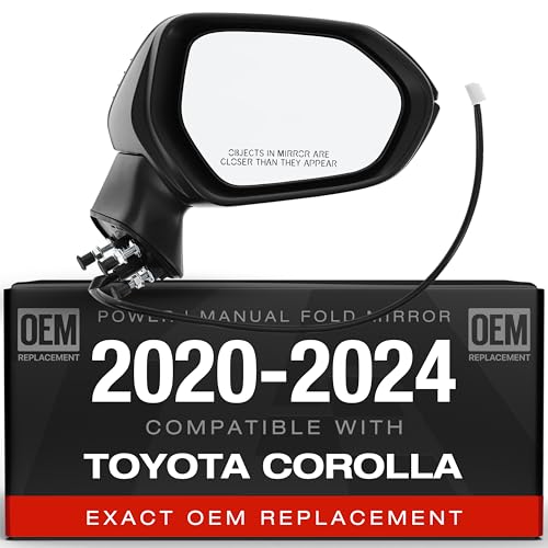 Passenger Side Mirror Replacement - Compatible with 2020-2024 Toyota Corolla Sedan - Powered adjustment, Manual Folding, Convex Glass, Black, 5H3P - OEM 8791012F60, 8791002916, 8791002928, TO1321391
