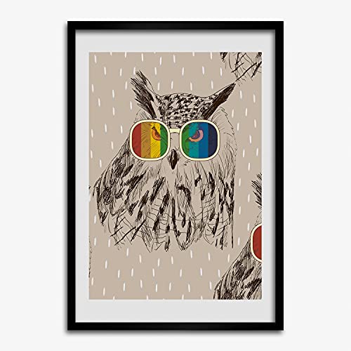 Cadre en bois décoratif 50x70 cm avec affiche chouettes et protection anti-poussière