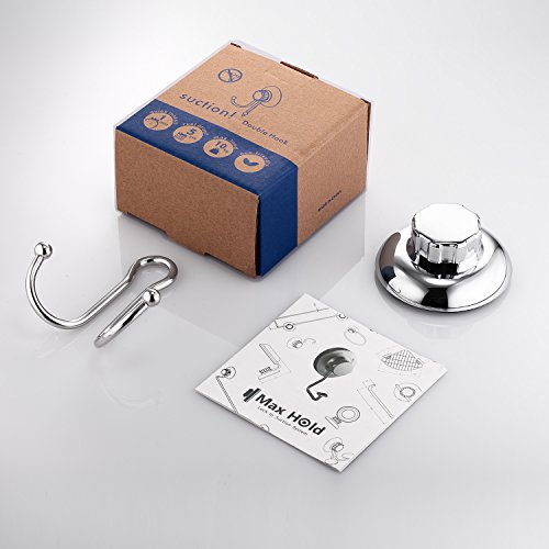 MaxHold No-Drilling/Suction Cup Double Robe Hook - Vaccum System - Stainless Steel Never Rust - for Bathroom & Kitchen