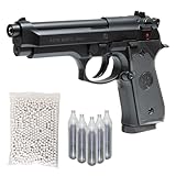 Pistola Softair Humarex Beretta 92 Co2, Bundle Completo: Pistola a Pallini, 5 bombolette Co2, 1000 Pallini 6mm - Airsoft, Pistole Softair, colore nero, potenza 0,9 joule (BUNDLE COMPLETO)