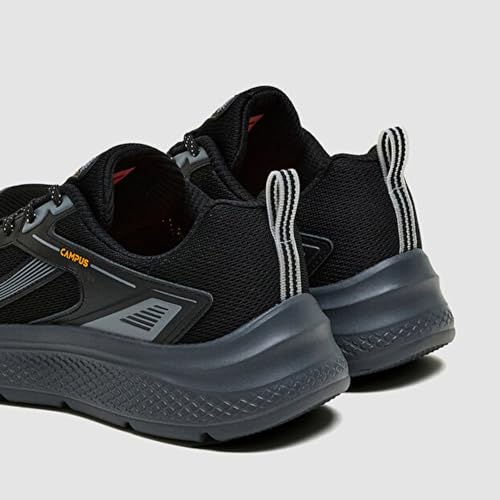 Image of Campus Port Men's Running Shoes | Breathable Mesh | Memory Foam Insole | Lightweight & Durable EVA Sole | Black & Dark Grey Sports Sneakers
