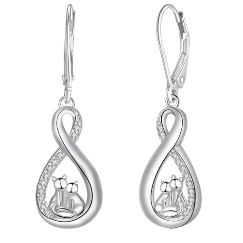 Micory Boucles d'oreilles Infini pour Femmes - Boucles d'oreilles Pendantes Chat en Argent Sterling 925 - Boucles d'oreilles hypoallergéniques - Cadeau de...