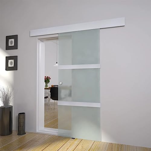 Puerta corredera de cristal y aluminio, 178 cm, color plateado, con funcionamiento silencioso, ahorra espacio, para casa y oficina, incluye kit de montaje