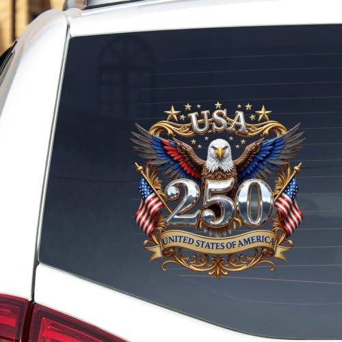 Image of 2pcs 250 Year Anniversary USA Car Window Decal | 1776-2026 American Independence Commemorative Decals USA Patriotic 4th of July Vinyl Bumper Stickers for Car Truck 10 inch