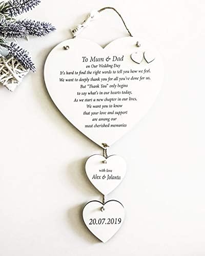 MissyJulia Ltd - Parents of the Bride Gift, Parents of The Groom Wall Plaque, Personalised Wedding Thank You Sign W181