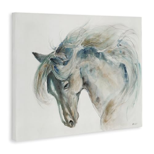Stupell Industries 'Watercolor Horse Blue Beige', Canvas Art, 20 x 16 Inches, Easy to Hang and Sturdy, Made in USA, by Patti Mann by Stupell Industries - Used condition - Image 2
