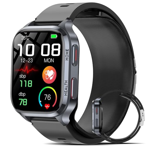 Reloj Tensiometro de Muñeca con Ácido Úrico/Lípidos, 2.01" Llamadas por Bluetooth Smartwatch Que Mide Presion Arterial con 24/7 Temperatura Corporal, Sueño Pulsera Actividad para Android iOS (Negro)
