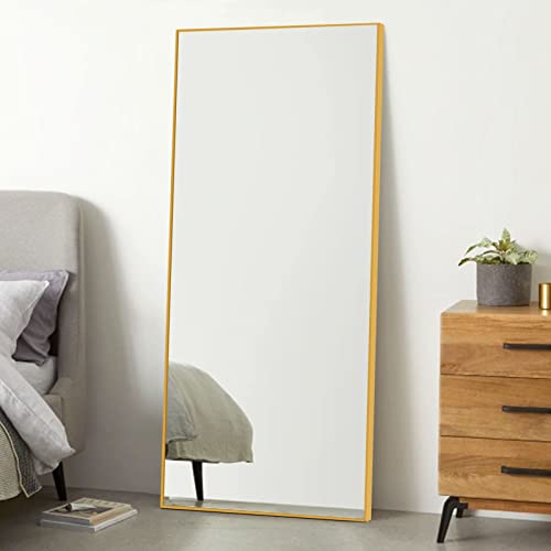 Image of NeuType 47 inchx22 inch Full Length Mirror Aluminum Alloy Frame Wall-Mounted Mirror for Living Room, Bedroom, Entry, Hanging or Leaning Against Wall, Full Length Mirror for Wall, Gold (No Stand)