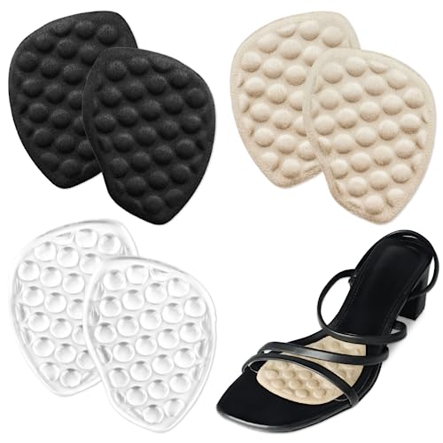 SQHT Metatarsal Pads Women, Anti-Sliding Heel Inserts for Women, Soft Ball of Foot Cushions, Heel Pads for Reduce Foot Slip 3-Pair (Beige+Black+Clear)