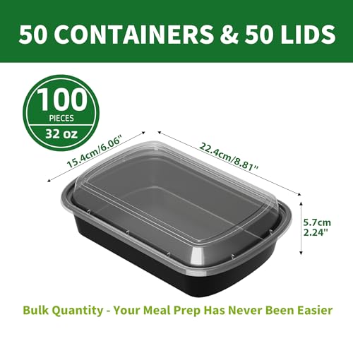 image for APSIC Meal Prep Containers, 50 Pack 32oz (100-Piece) Disposable Take O