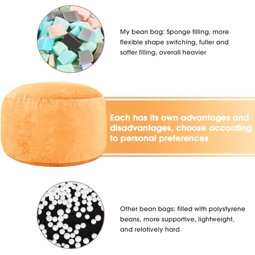 Image of Bean Bag Chairs for Adults - Memory Foam Furniture BeanBag Chair - Kids /Teens Sofa with Soft Micro Fiber Cover - Round Fluffy Couch for Living Room Bedroom College Dorm - 4 ft, Orange