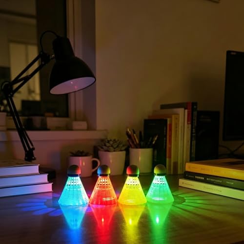 Image of Glow in The Dark Badminton Birdies,LED Badminton Shuttlecocks for Family Backyards Practice,4 /5 /6 PCS Nylon /Goose Feather Long Lasting Light Up Birdie Balls Set for Indoor Outdoor Sports