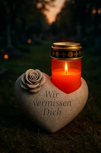 NECESITAS Grabschmuck Wetterfest | Herz als perfekte Grabdekoration | Deko-Gedenkstein mit LED-Grablicht | Herz Deko für den letzten Weg | Perfekt für den Todestag oder Allerheiligen
